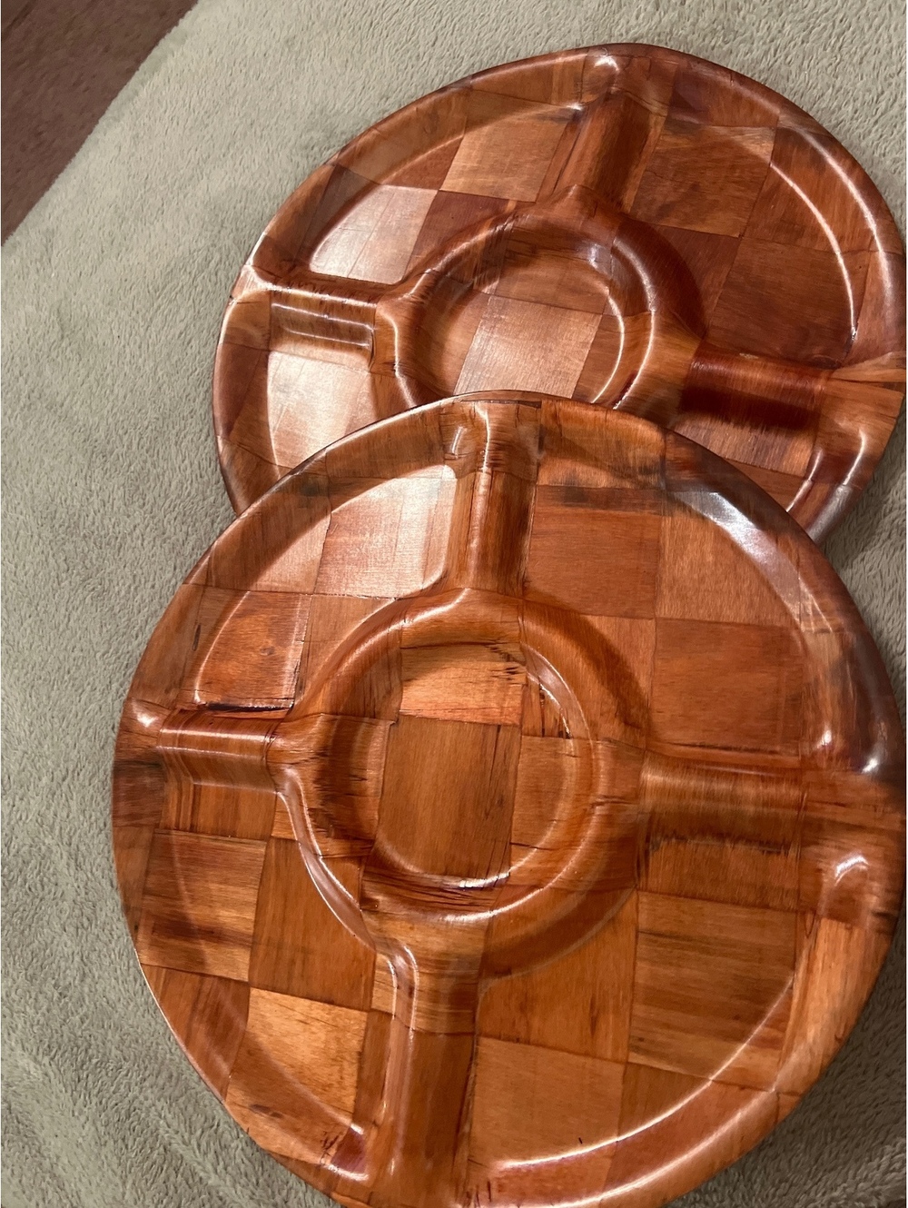 Set of 2 Vintage Wooden Serving Trays with Divided Sections
